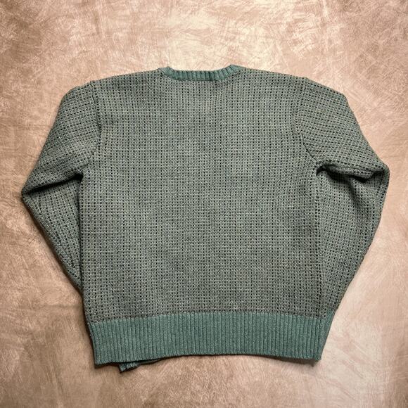 Lauren Ralph Lauren Black Label Faux Leather Patchwork Knit Sweater Green Preppy - Picture 2 of 10